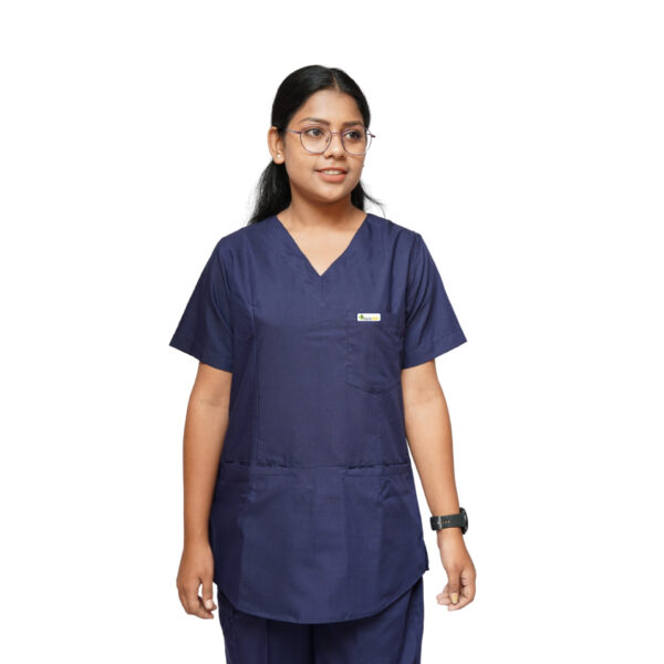 StitchMD Women V-neck Scrub Top with 3 pockets (Navy Blue)