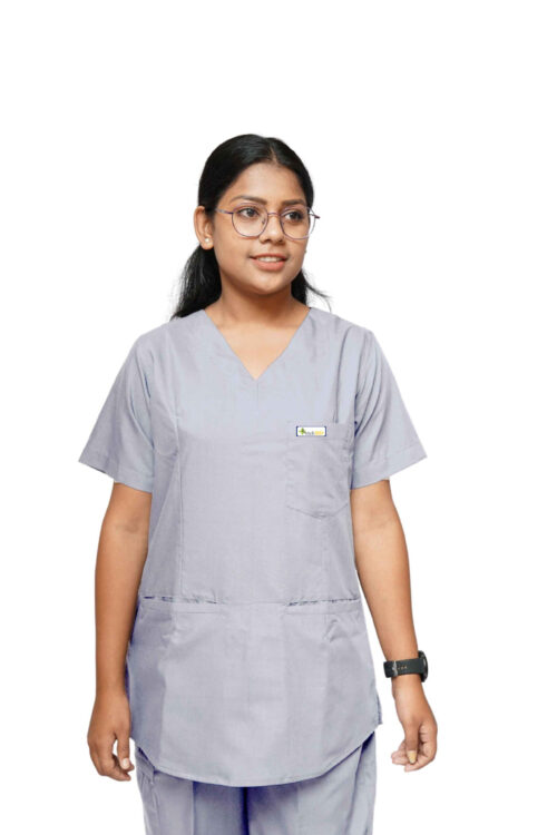 StitchMD Women V-neck Scrub Top with 3 pockets (Dark Grey)