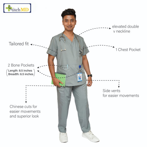 StitchMD Men’s V-neck Scrub Suit with 7 pockets| perfect for doctors, surgeons & medical workers - Image 3