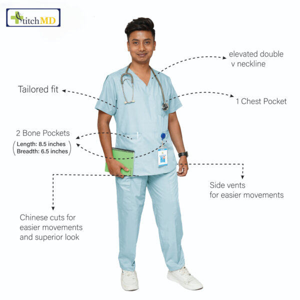 StitchMD Men’s V-neck Scrub Suit with 7 pockets| perfect for doctors, surgeons & medical workers - Image 3
