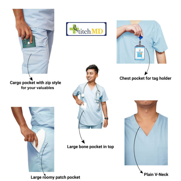 StitchMD Men’s V-neck Scrub Suit with 7 pockets| perfect for doctors, surgeons & medical workers - Image 4