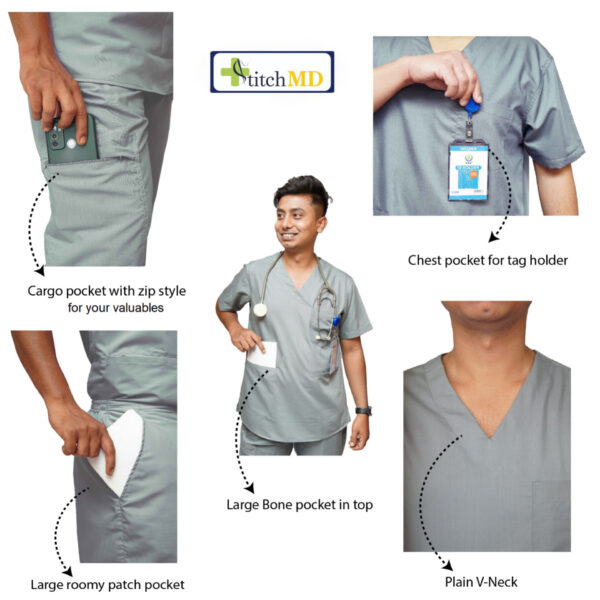 StitchMD Men’s V-neck Scrub Suit with 7 pockets| perfect for doctors, surgeons & medical workers - Image 4