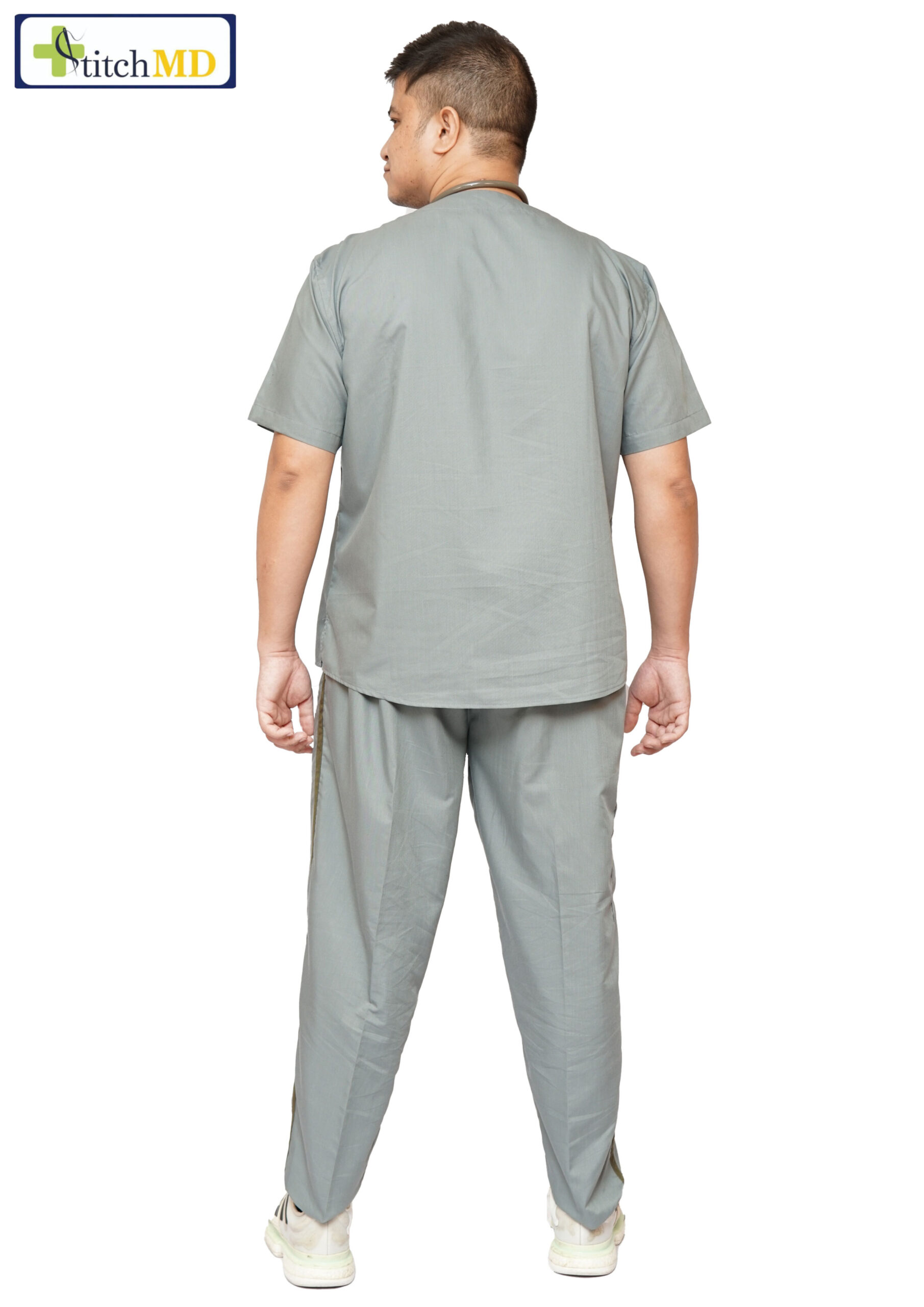StitchMD Prima Men's Designer V-neck Scrub suit with 7 pockets (Dark Grey) - Image 2