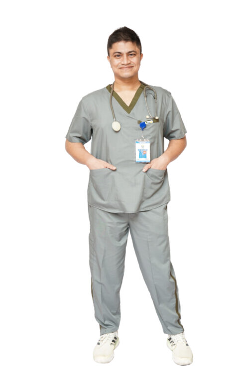 StitchMD Men’s Designer V-neck Scrub suit with 7 pockets (Dark Grey)