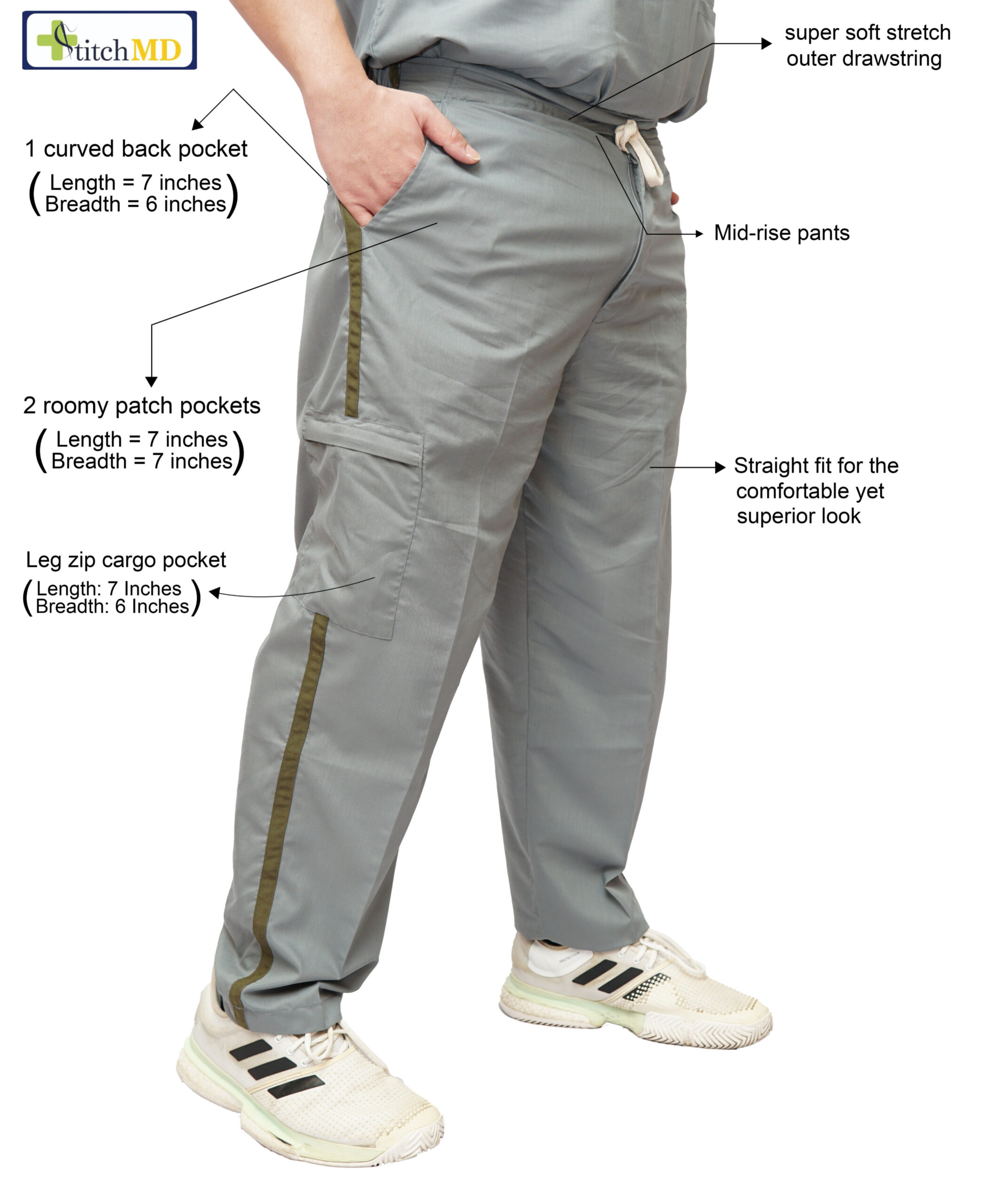 StitchMD Prima Men's Designer V-neck Scrub suit with 7 pockets (Dark Grey) - Image 5