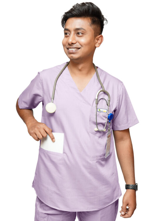 StitchMD Men’s V-neck Scrub Top with 3 pockets (Lavender)