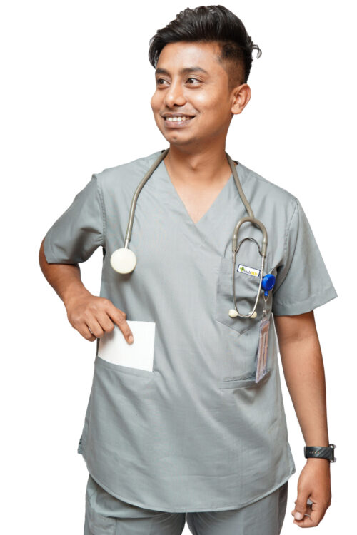 StitchMD Men’s V-neck Scrub Top with 3 pockets (Dark Grey)