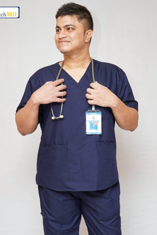 StitchMD Men’s V-neck Scrub Top with 3 pockets (Navy Blue)