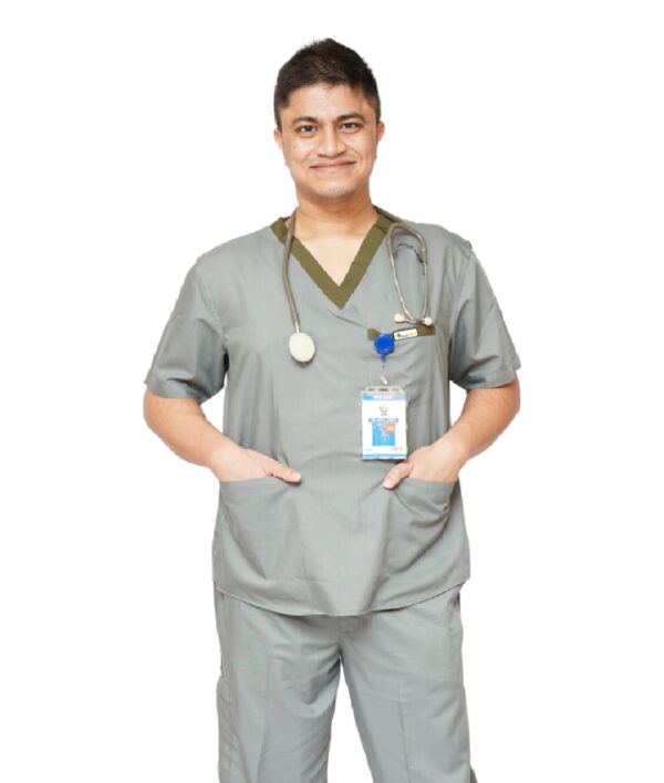 StitchMD Men Designer V-neck Scrub Top with 3 pockets (Dark Grey)