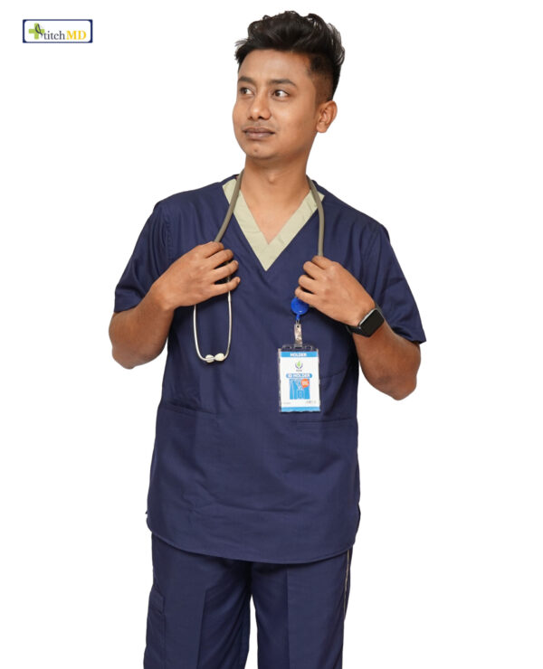 StitchMD Men Designer V-neck Scrub Top with 3 pockets (Navy Blue)
