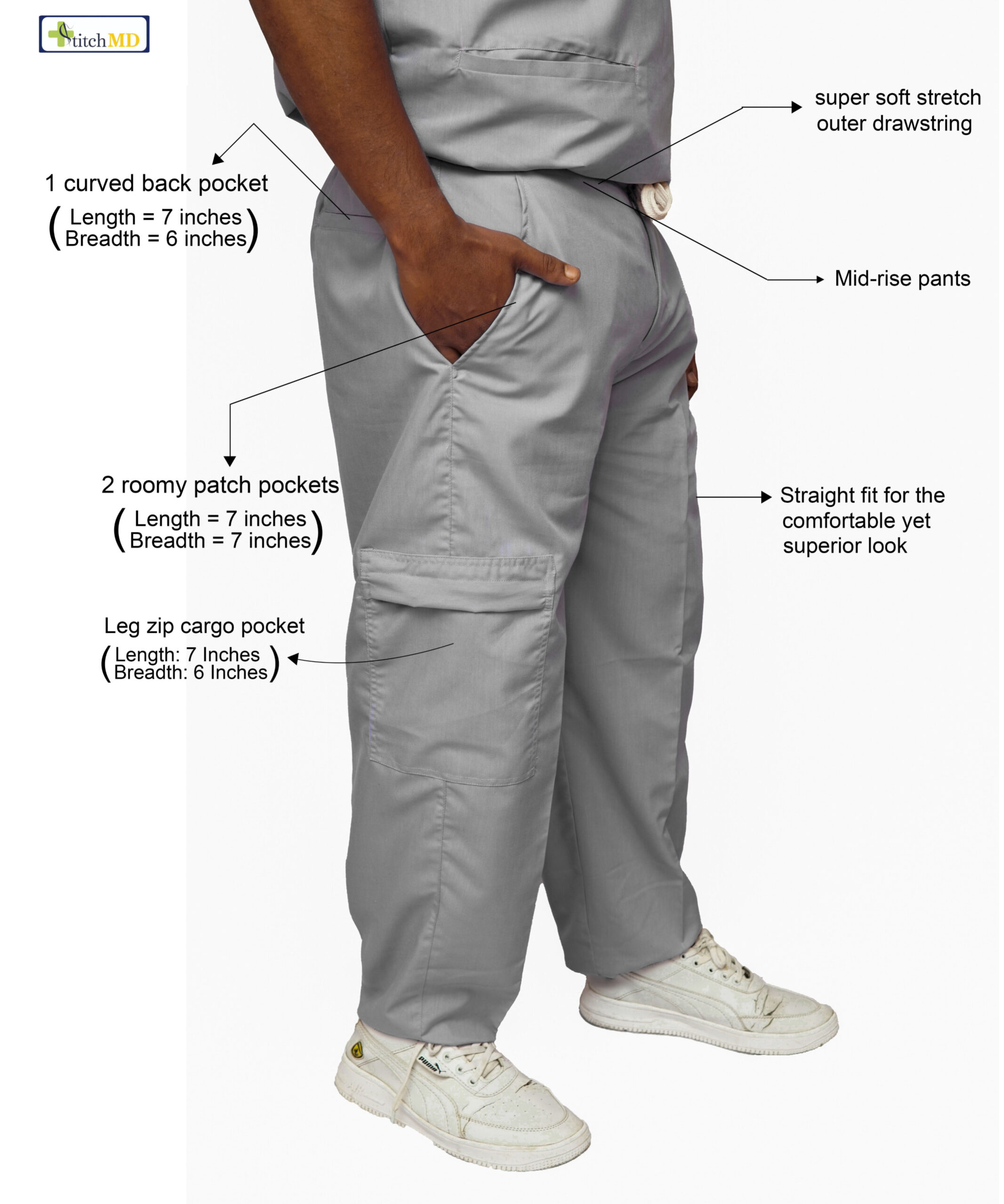 StitchMD Men's Scrub pant with 4 pockets-Dark Grey - Image 2