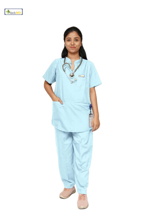 StitchMD Prima Women’s Mandarin Collar Scrub Suit with 7 Pockets-Medical Blue