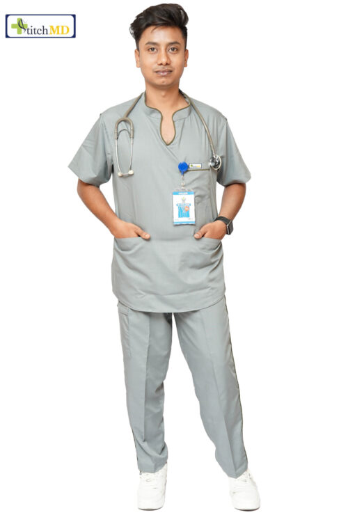 StitchMD Prima Designer Mandarin Collar Scrub Suit | Dark Grey