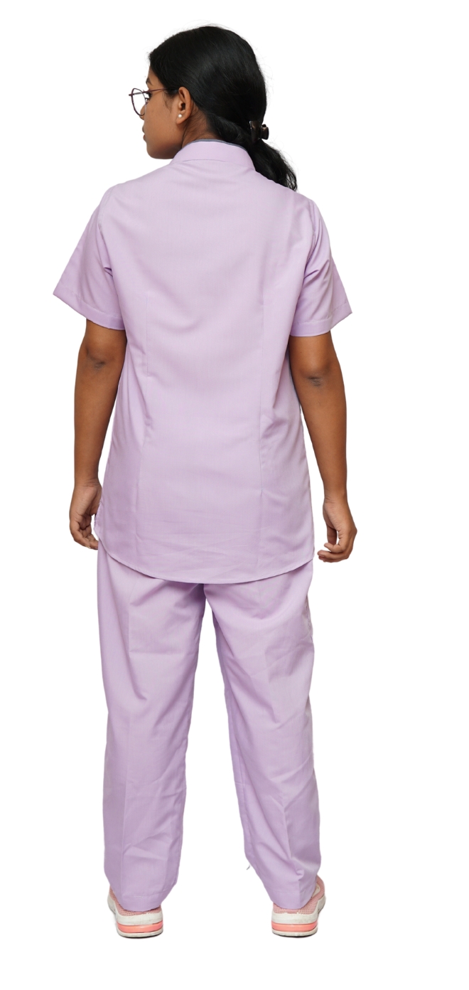 StitchMD Prima Women's Designer Mandarin collar scrub suit with 7 pockets (Lavender) - Image 2