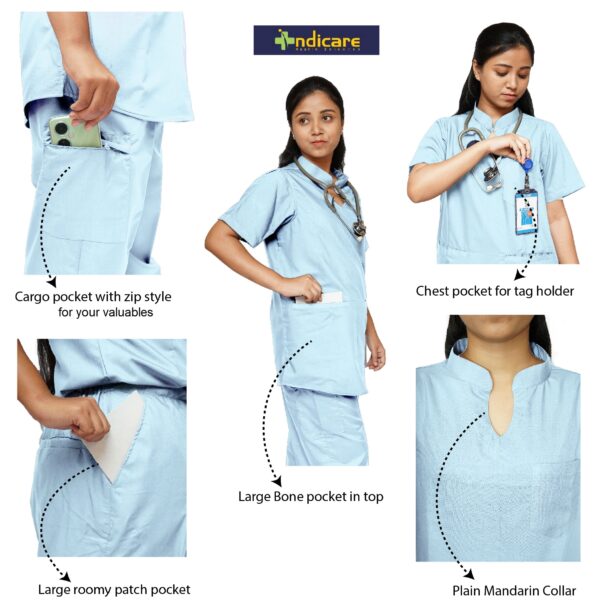 StitchMD Women's Mandarin Collar Scrub Suit with 7 Pockets-Medical Blue - Image 5