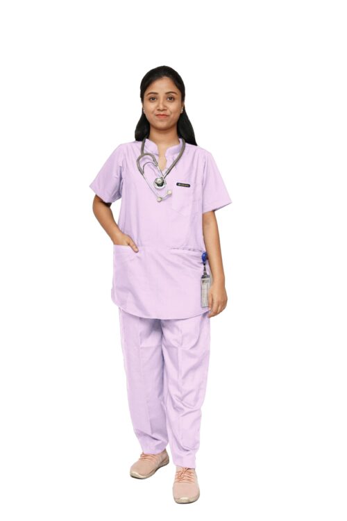 StitchMD Mandarin Collar Scrub Suit for Women | Lilac | 7-Pocket Design