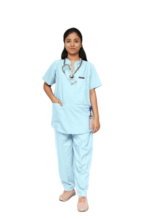 StitchMD Women's Mandarin Collar Scrub Suit with 7 Pockets-Medical Blue