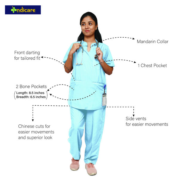 StitchMD Women's Mandarin Collar Scrub Suit with 7 Pockets-Medical Blue - Image 2