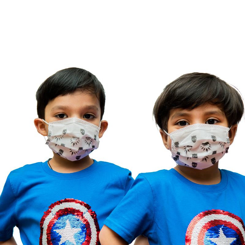 Child wearing Black Panther printed 3 ply kids Printed mask by StitchMD