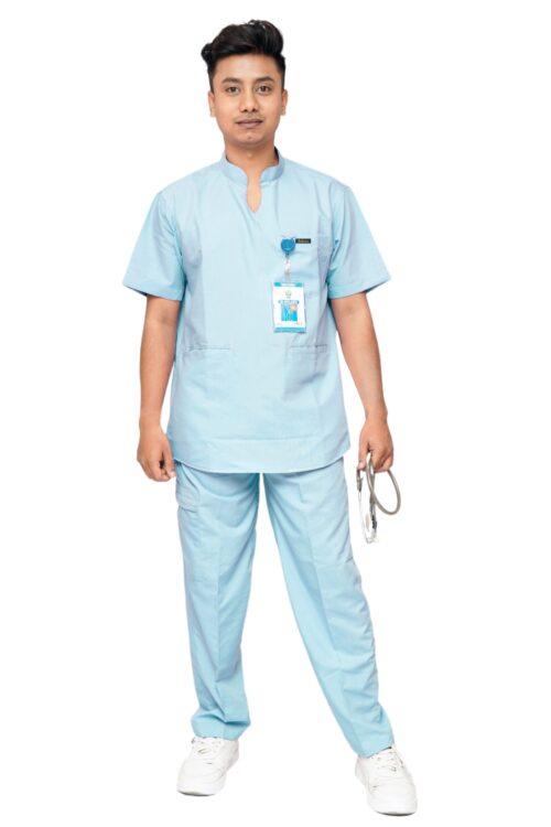 StitchMD Mens Mandarin Collar Scrub Suit with 7 Pockets-Medical Blue