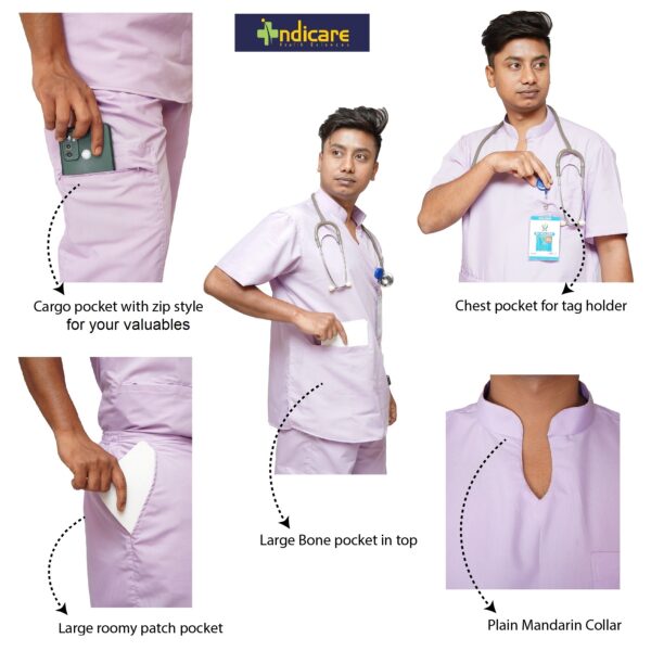 StitchMD Mens Mandarin Collar Scrub Suit with 7 Pockets-Lavender - Image 4