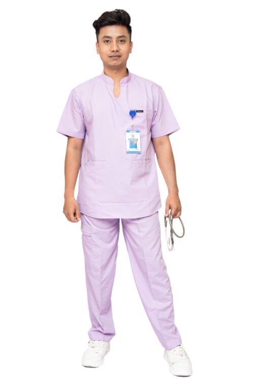 StitchMD Mens Mandarin Collar Scrub Suit with 7 Pockets-Lavender