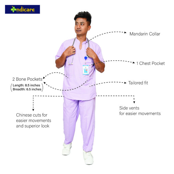 StitchMD Mens Mandarin Collar Scrub Suit with 7 Pockets-Lavender - Image 2