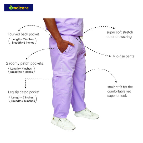 StitchMD Mens Mandarin Collar Scrub Suit with 7 Pockets-Lavender - Image 3