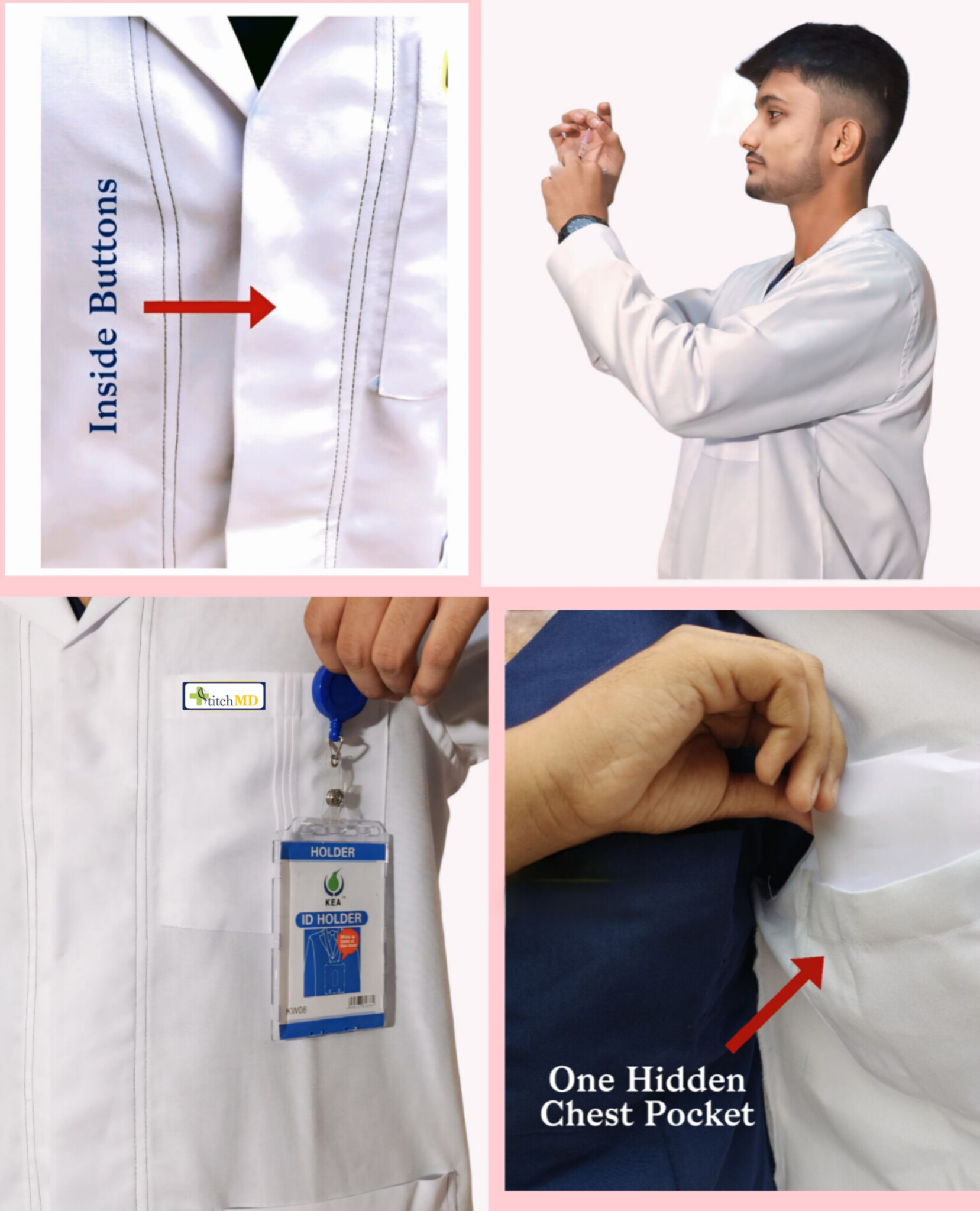 StitchMD Men's Everyday Full Sleeve Lab Coat Apron – 4 Pockets - Image 5
