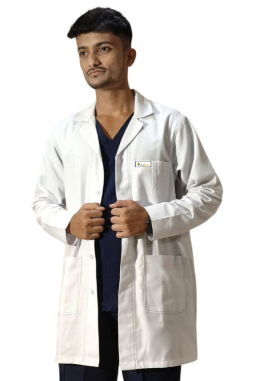 StitchMD Men’s Everyday Full Sleeve Lab Coat Apron – 4 Pockets