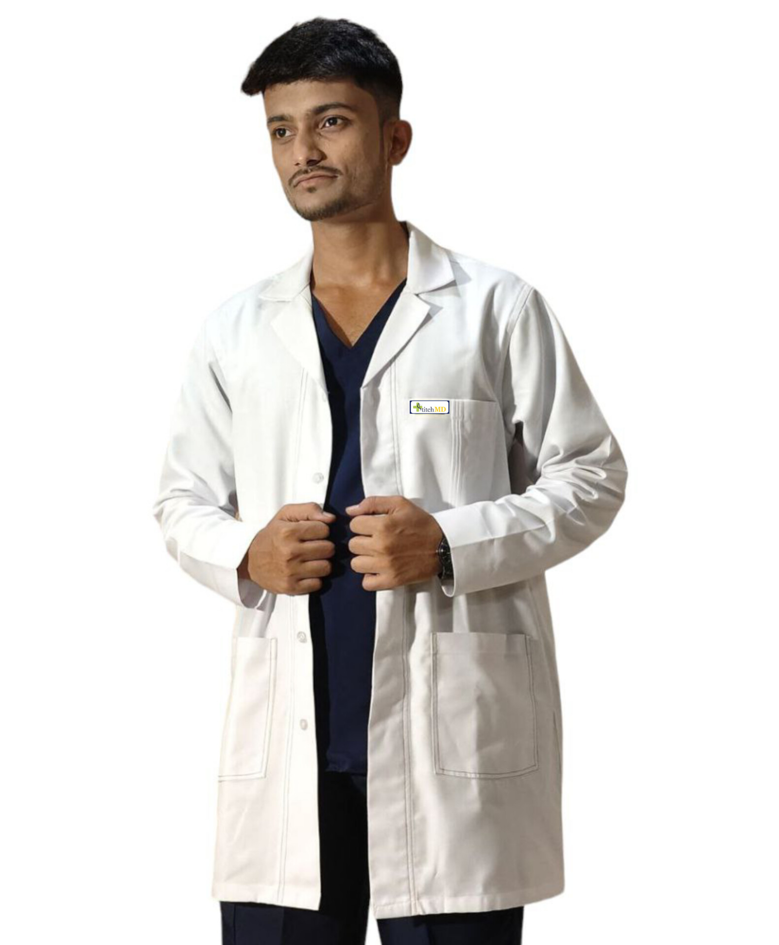 StitchMD Men's Everyday Full Sleeve Lab Coat Apron – 4 Pockets