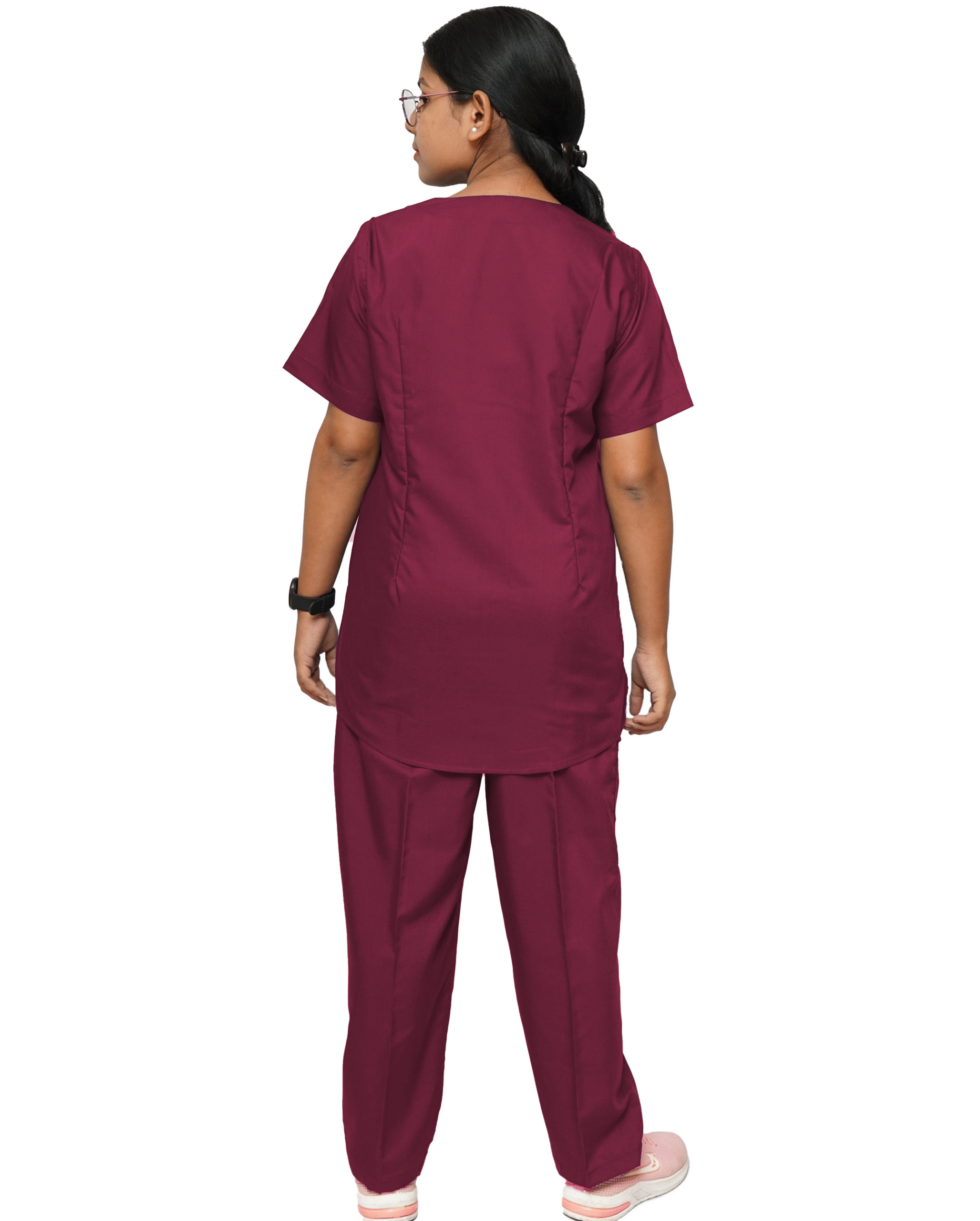 StitchMD Prima Womens V-neck Scrub Suit with 7 pockets (Chilly Maroon ) Ideal for Doctors & healthcare workers - Image 2