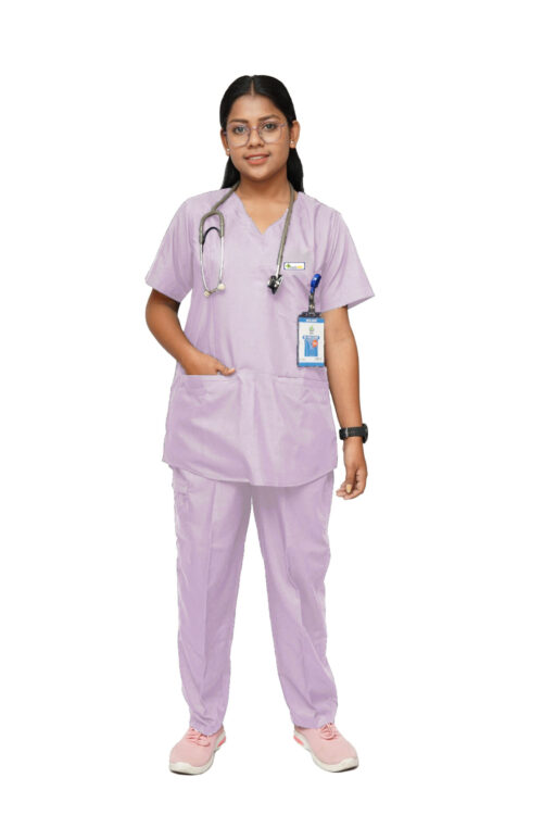 StitchMD Premium Lavender Scrub Suit for Women – V-Neck Style with 7 Handy Pockets