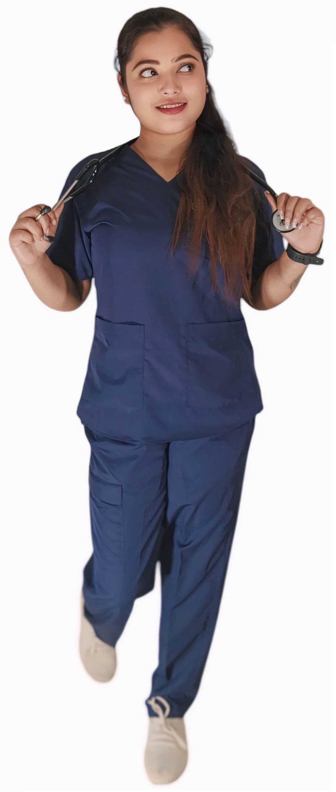 StitchMD Sigma Women's scrub suit with 7 pockets| V-Neck | Half sleeves | ideal for doctors & healthcare workers - Image 2