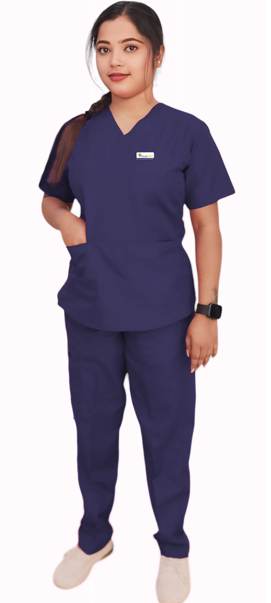 StitchMD Sigma Women's scrub suit with 7 pockets| V-Neck | Half sleeves | ideal for doctors & healthcare workers