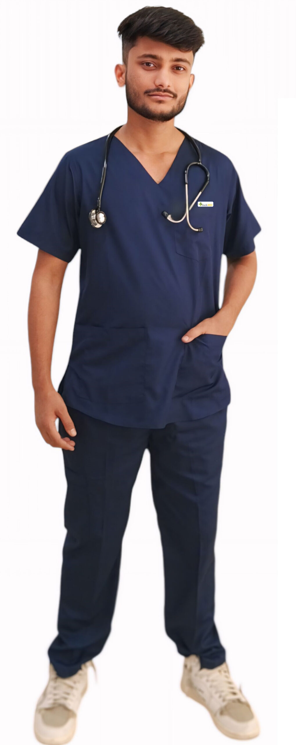 StitchMD Sigma Men’s scrub suit with 7 pockets| V-Neck | Half sleeves | ideal for doctors & healthcare workers