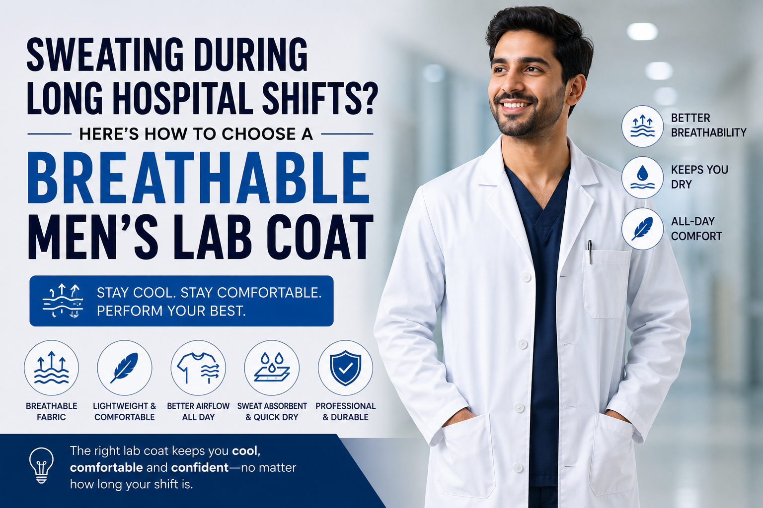 Sweating During Long Hospital Shifts? Here’s How to Choose a Breathable Men’s Lab Coat